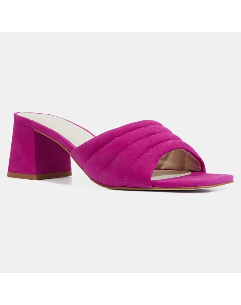 Mules de piel acolchada fucsia - Tacón 6 cm