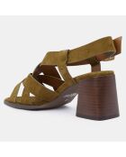 Sandales à talon en Cuir vert kaki - Talon 7 cm