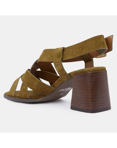 Sandales à talon en Cuir vert kaki - Talon 7 cm