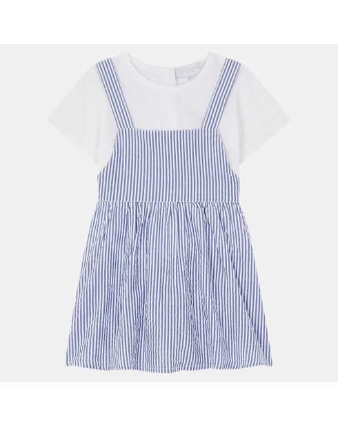 Ensemble en Coton Bio Amarla robe rayée bleu/ecru