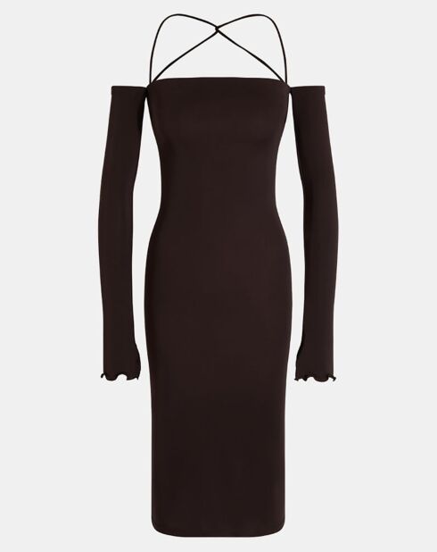Robe midi Maddy dos nu marron foncé