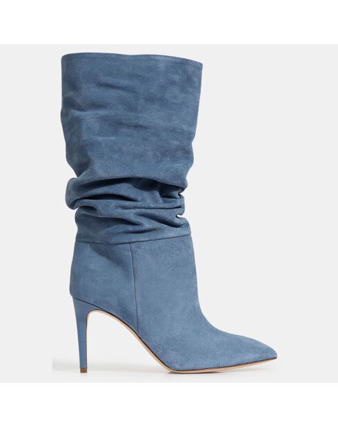 Bottes en Velours de Cuir bleues - Talon 9 cm