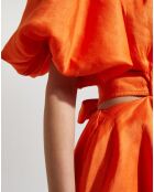Robe midi en Lin mélangé Cosette Tie Back ouverte dos orange