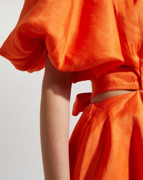 Robe midi en Lin mélangé Cosette Tie Back ouverte dos orange