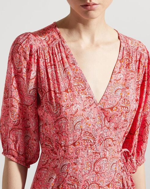 Robe midi portefeuille Nacre imprimée rose