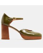 Sandales à talon en Cuir vert kaki - Talon 8.5 cm