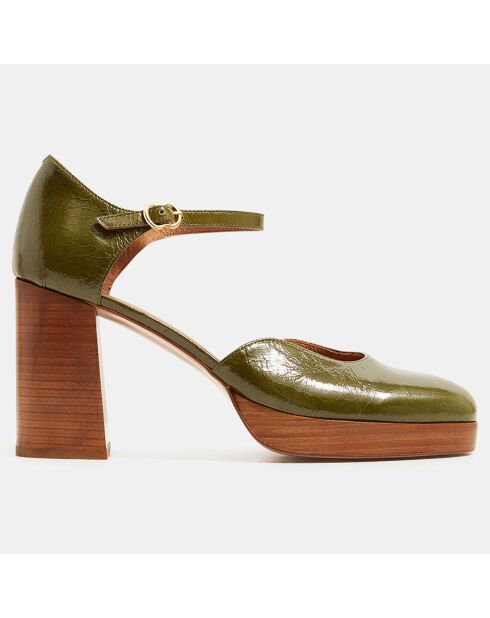 Sandales à talon en Cuir vert kaki - Talon 8.5 cm