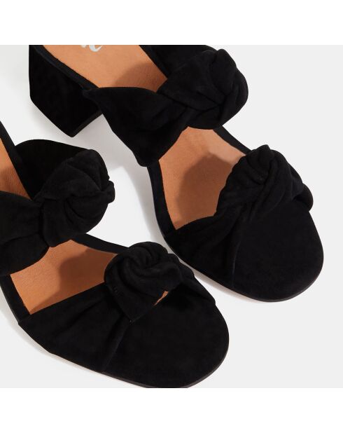 Muiltjes van zwart fluwelen leer met hak van 5,5 cm