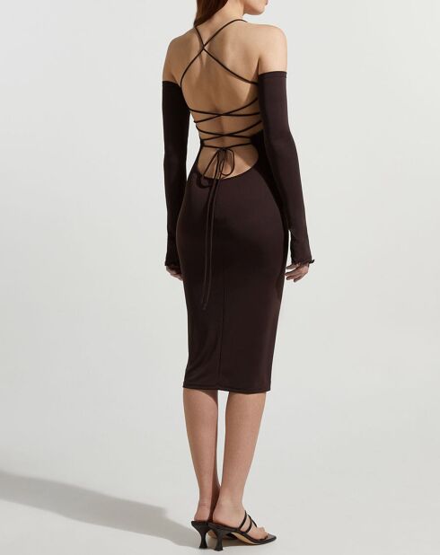 Robe midi Maddy dos nu marron foncé