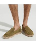 Mocassins espadrilles en Velours de Cuir vert chiné