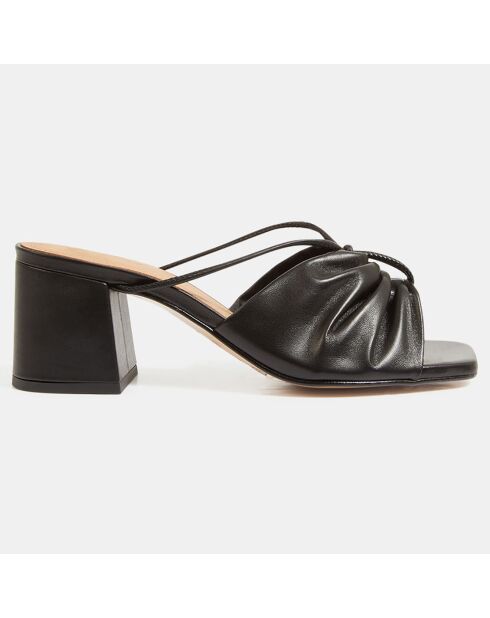 Mules en Cuir Olivia noires - Talon 7 cm