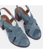 Sandales à talon en Cuir bleu jean - Talon 7 cm