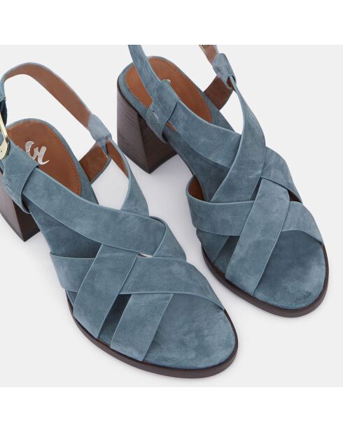 Blauwe sandalen van jeansleer met hak - Hak 7 cm