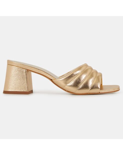 Mules à talon en Cuir matelassées dorées - Talon 6 cm