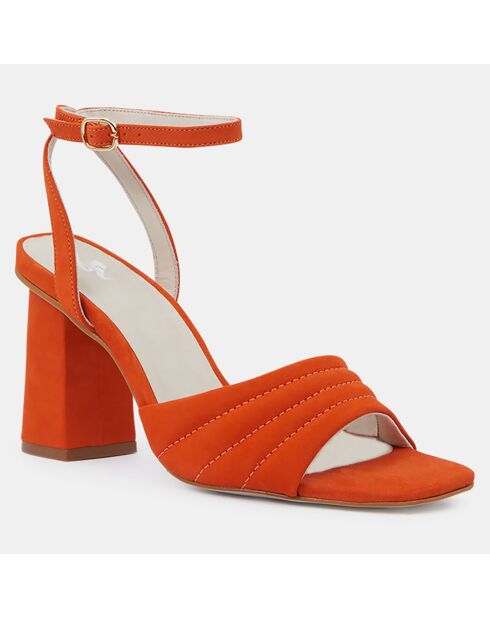 Oranje gewatteerde leren sandalen met hak - hak van 8 cm