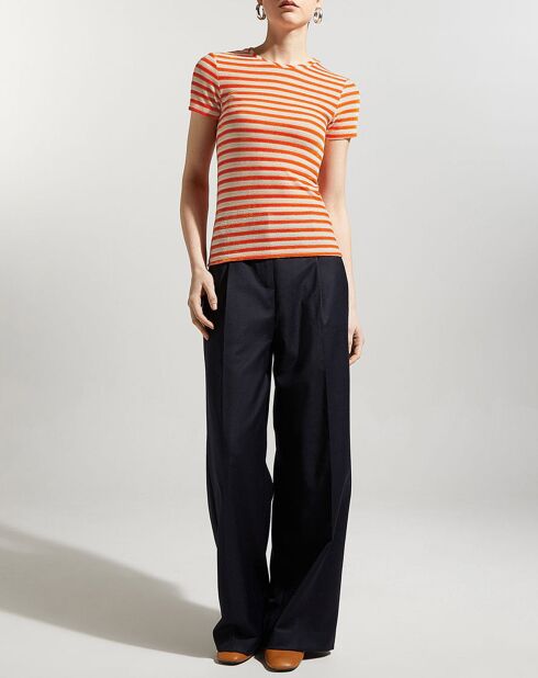 T-Shirt en Velours chenille rayé orange/beige