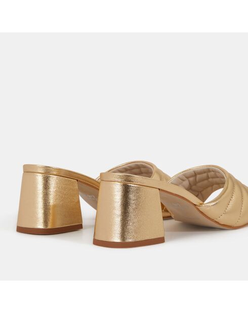 Mules à talon en Cuir matelassées dorées - Talon 6 cm