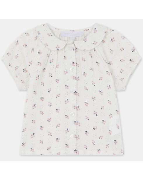Top en Coton Bio Alouest bis mc gaze aop écru/rose