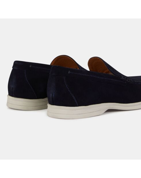 Mocassins en Velours de Cuir bleu marine