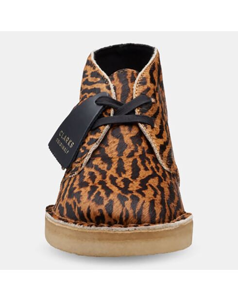 Braune Wüstenstiefel aus Samt aus Leder mit Tierdruck