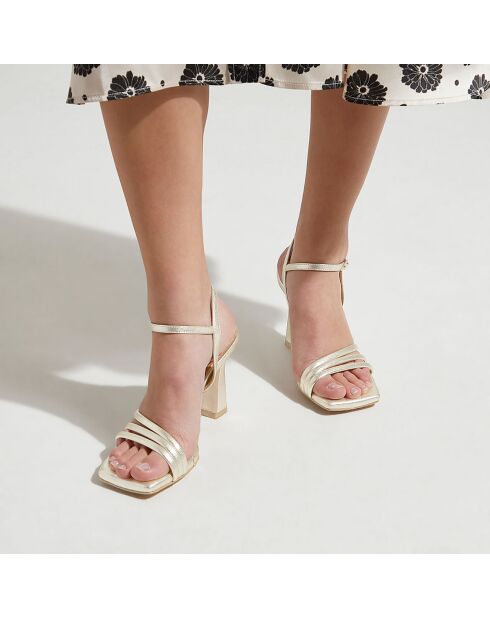 Sandali con tacco in pelle platino - Tacco 8 cm