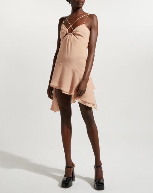 Layla lichtroze mini-jurk van zijdemix