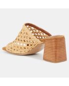 Mules à talon en Cuir Raphia naturel - Talon 7 cm