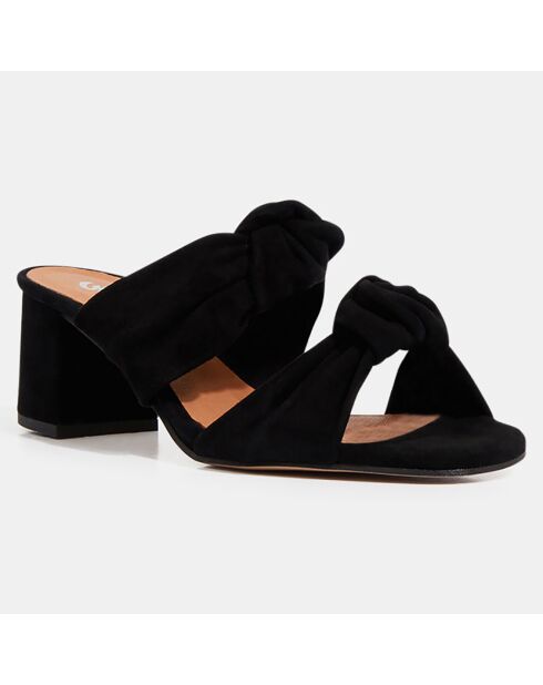 Muiltjes van zwart fluwelen leer met hak van 5,5 cm