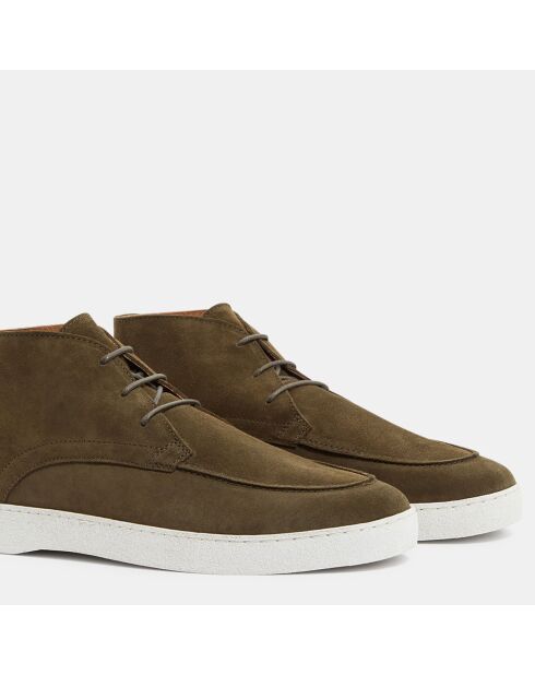 Derbies en Velours de Cuir mid vert kaki