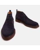 Bottines en Velours de Cuir mid bleu marine