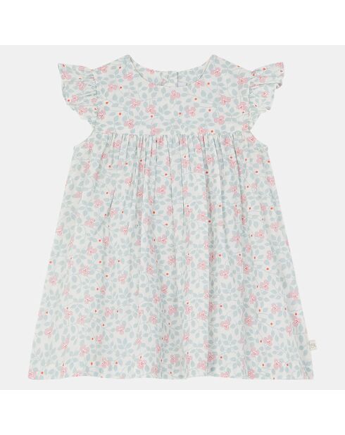 Robe en Coton Bio Amuna bis poplin aop écru/vert