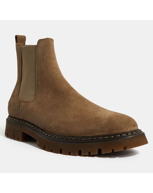 Chelsea Boots en Velours de Cuir marron taupe