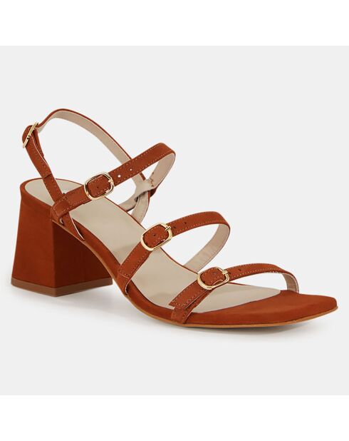 Sandalen aus ziegelorangefarbenem Leder mit Absatz 6 cm