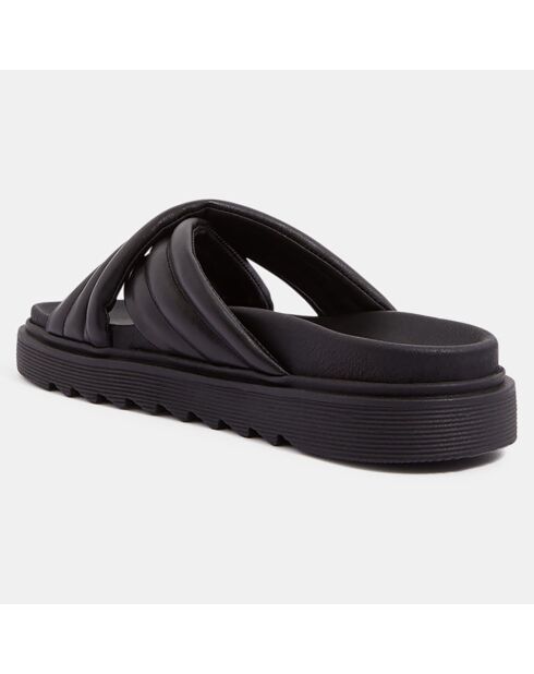 Mules plates en Cuir matelassées noires