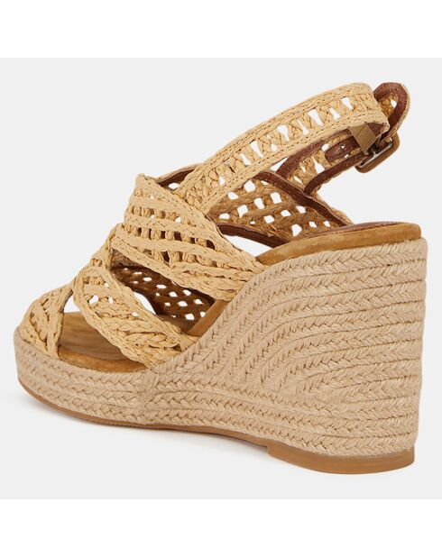 Sandalen mit Keilabsatz aus natürlichem Bastleder - 10 cm hoher Absatz