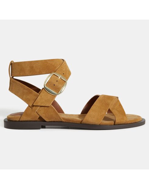 Sandales plates en Cuir camel