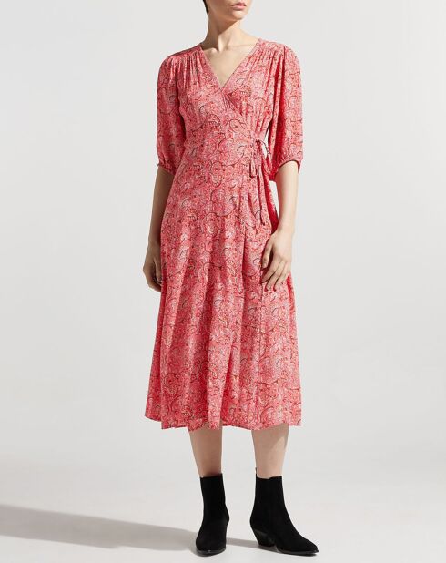 Robe midi portefeuille Nacre imprimée rose