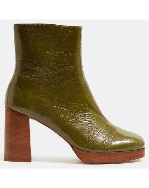 Bottines en Cuir vert kaki - Talon 8.5 cm