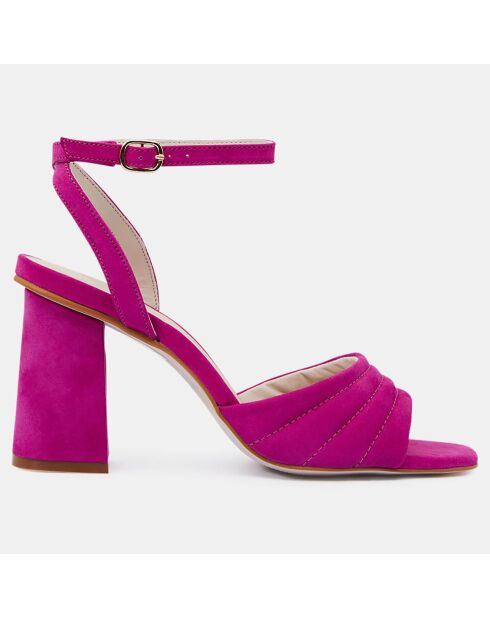 Fuchsiafarbene Sandalen aus gestepptem Leder - Absatz 8 cm