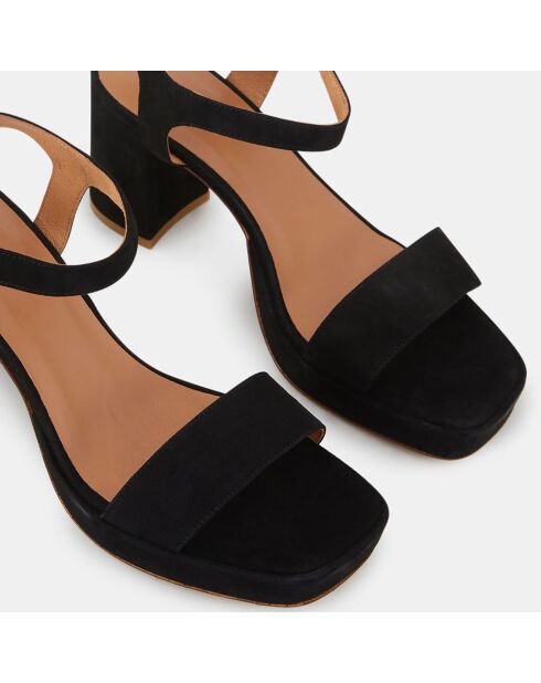 Sandalias negras con tacón de piel - Tacón de 7,5 cm