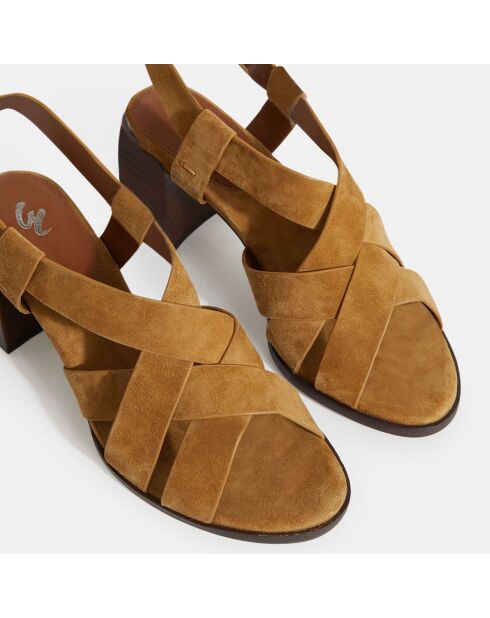 Sandalias de tacón en piel camel - Tacón 7 cm