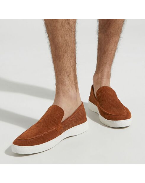 Mocassins en Velours de Cuir embossés camel