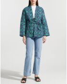 Kimono ceinturé Nougat imprimé bleu/vert