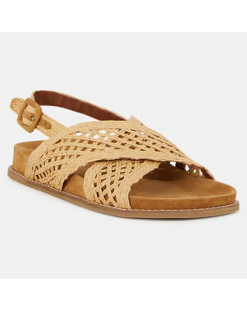 Platte sandalen van natuurlijk raffia-leer