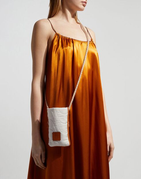 Pochette de téléphone en Nylon écru/orange - 19x11 cm