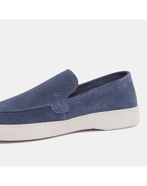 Mocassins en Velours de Cuir embossés bleu jean