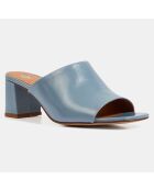 Mules à talon en Cuir bleu jean - Talon 6 cm
