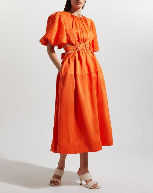 Robe midi en Lin mélangé Cosette Tie Back ouverte dos orange