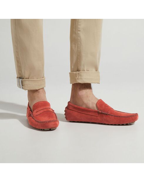 Mocassins en Velours de Cuir Diego orange brique