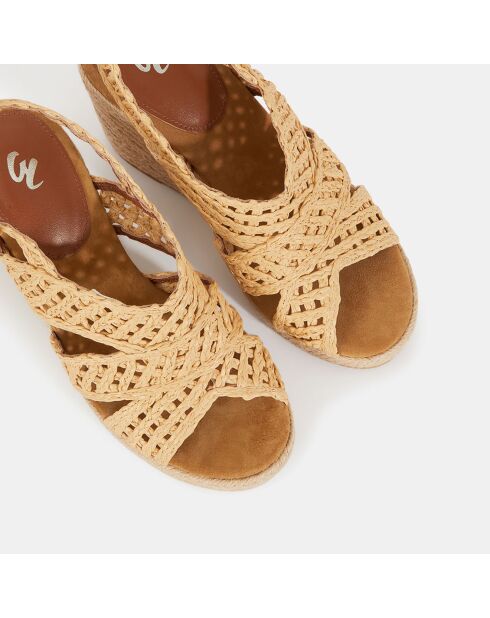 Sandalen mit Keilabsatz aus natürlichem Bastleder - 10 cm hoher Absatz